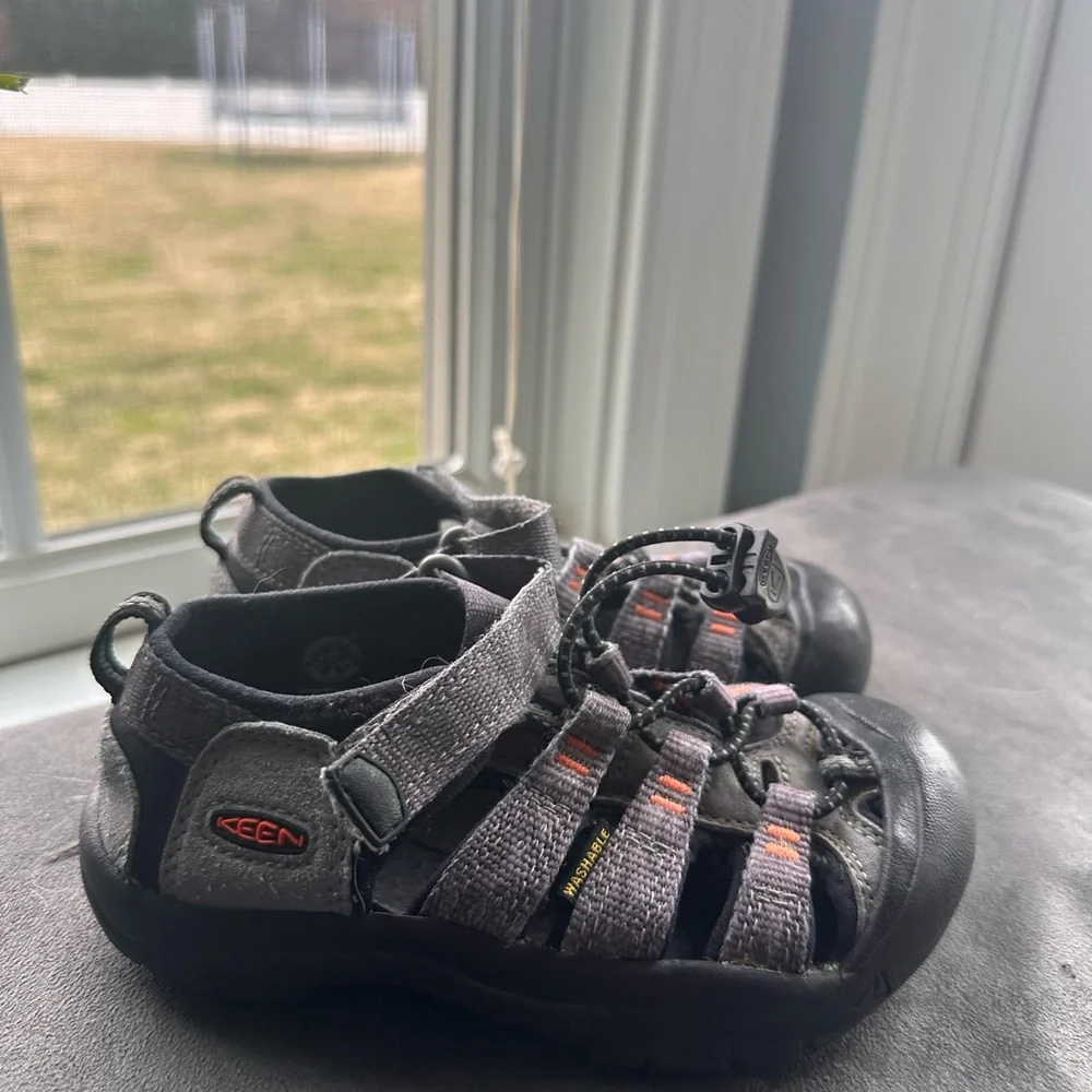 Keen Kids Gray and Black Water Shoe with Orange Accents